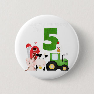 Farm Barnyard Animals Tractor 5th Birthday 5 Year 6 Cm Round Badge