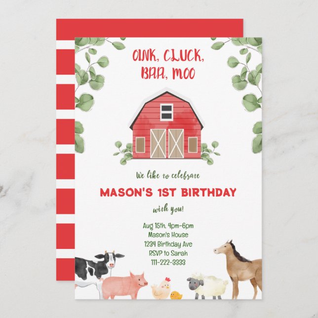 Farm Barnyard Birthday Party Invitation (Front/Back)