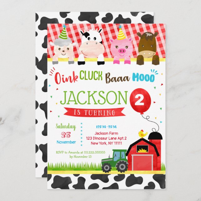 Farm Barnyard  Birthday Party Invitations (Front/Back)