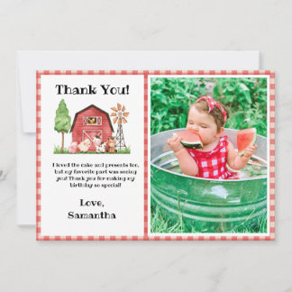 Farm/ Barnyard Birthday Thank You Card with Photo