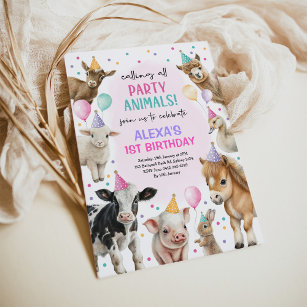 Farm Barnyard Party Animals Girl Birthday Invitation