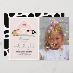 Farm Barnyard Pink Girl Photo Birthday Invitation