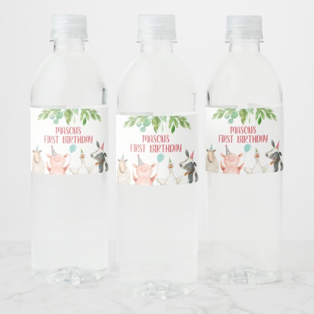 Farm Birthday Barnyard Animals Boy Decor Labels (Bottles)