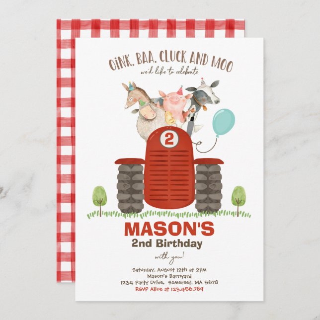 Farm Birthday Boy Old MacDonald Barnyard Party Invitation (Front/Back)