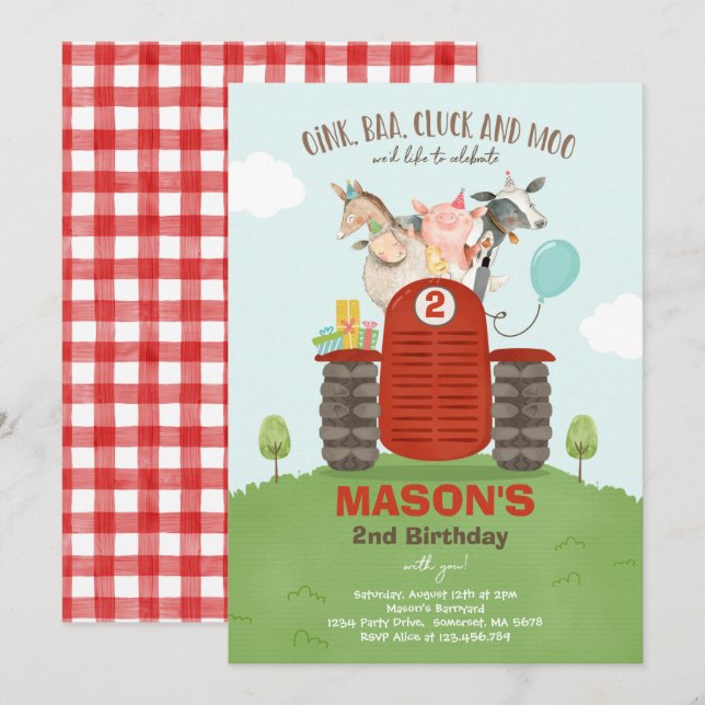 Farm Birthday Boy Old MacDonald Barnyard Party Invitation (Front/Back)