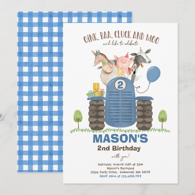 Farm Birthday Boy Old MacDonald Barnyard Party Invitation (Front/Back)