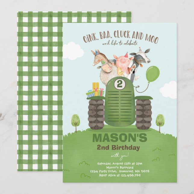 Farm Birthday Boy Old MacDonald Barnyard Party Invitation (Front/Back)