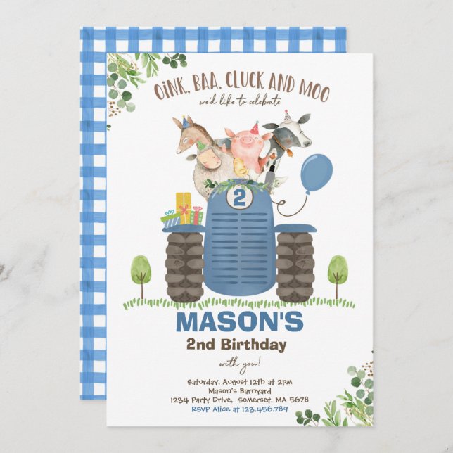 Farm Birthday Boy Old MacDonald Barnyard Party Invitation (Front/Back)