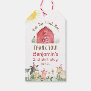 Farm Birthday boy or girl red check Favour Gift Ta Tags