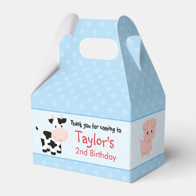 Farm Birthday Favour Box (Gable Box) - Blue (Front Side)