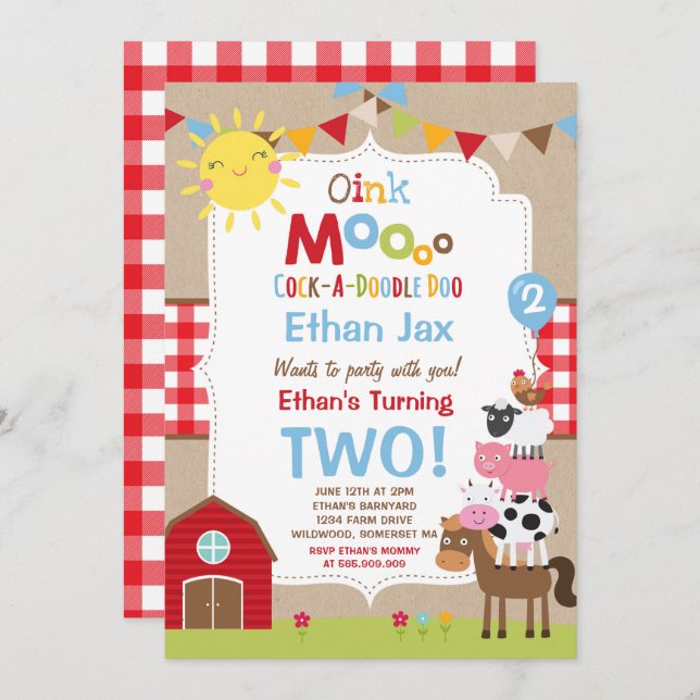 Farm Birthday Invitation Barnyard Birthday Party (Front/Back)
