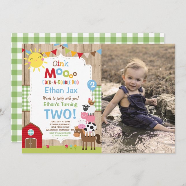 Farm Birthday Invitation Barnyard Birthday Party (Front/Back)