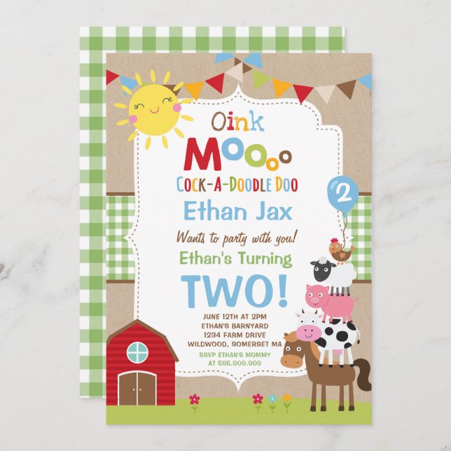 Farm Birthday Invitation Barnyard Birthday Party (Front/Back)