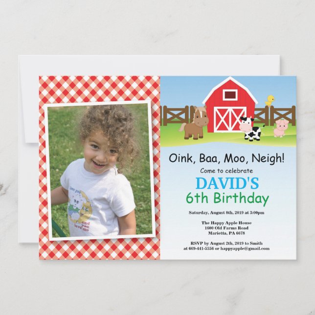 Farm Birthday Invitation Barnyard Party (Front)