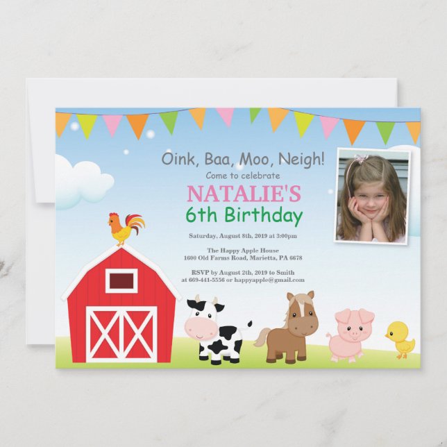 Farm Birthday Invitation Barnyard Party (Front)