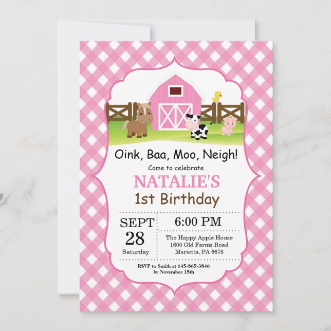 Farm Birthday Invitation Barnyard Party (Front)