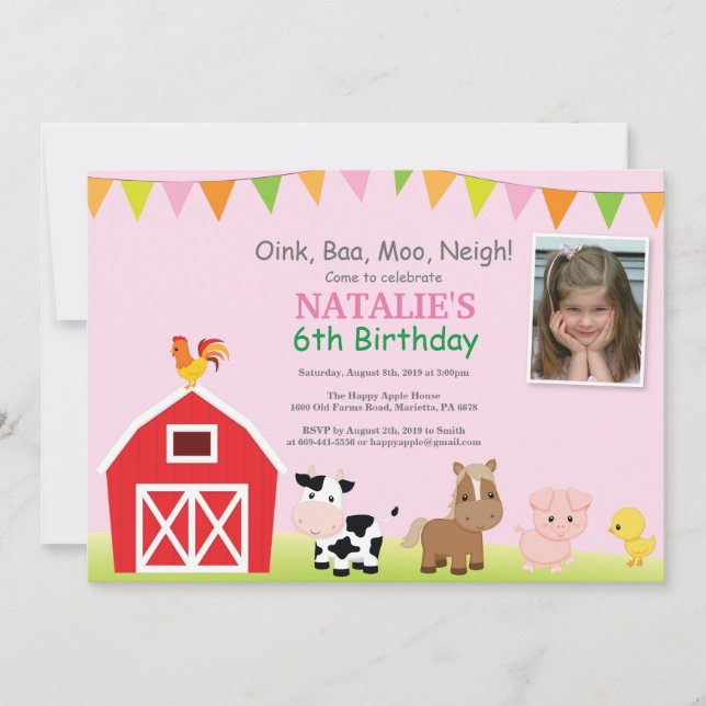 Farm Birthday Invitation Barnyard Party (Front)