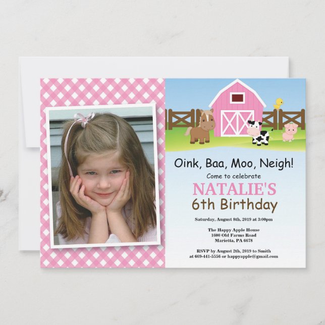 Farm Birthday Invitation Barnyard Party (Front)