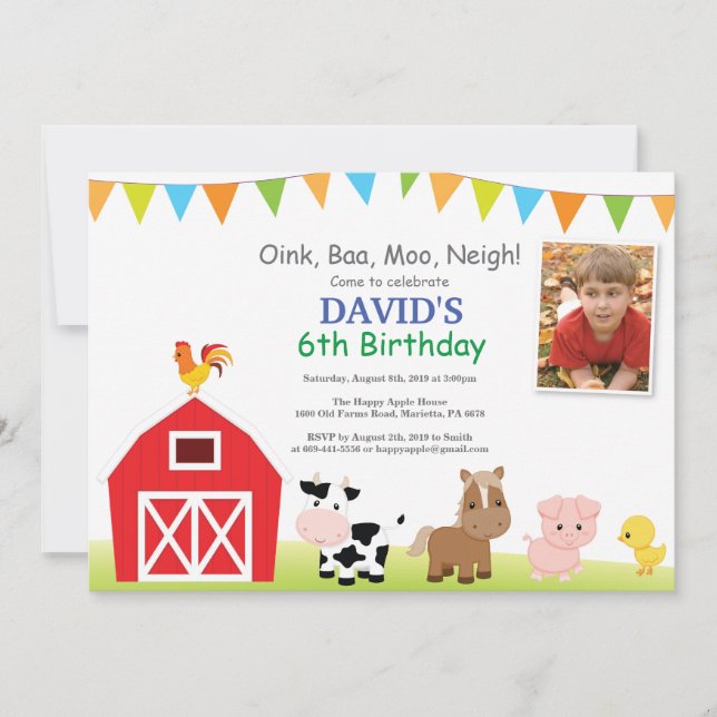 Farm Birthday Invitation Barnyard Party (Front)