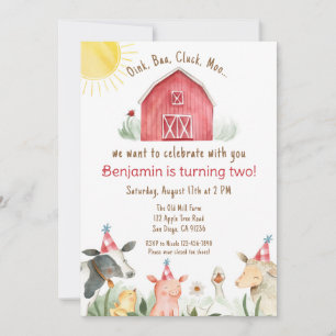 Farm Birthday Invitation boy or girl red check