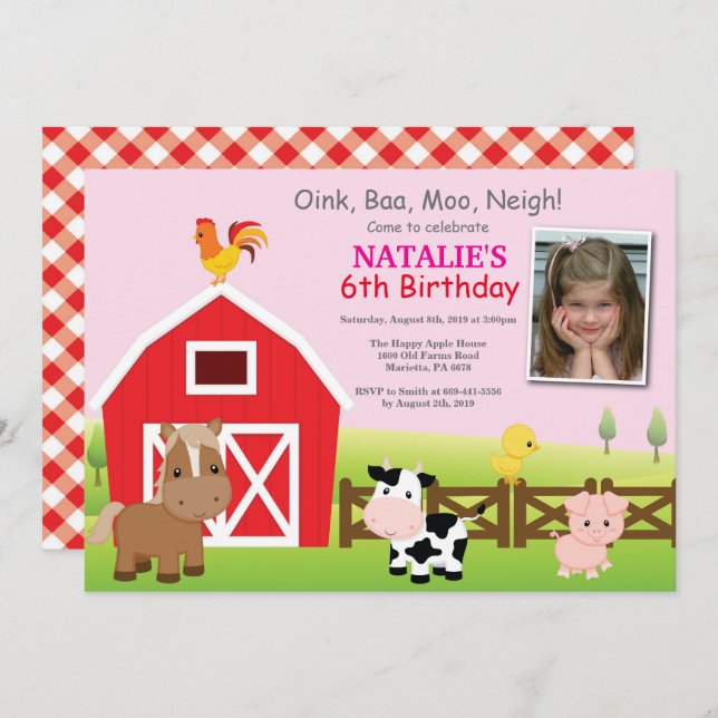 Farm Birthday Invitation Country Barnyard Party (Front/Back)