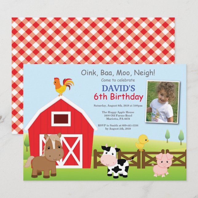 Farm Birthday Invitation Country Barnyard Party (Front/Back)