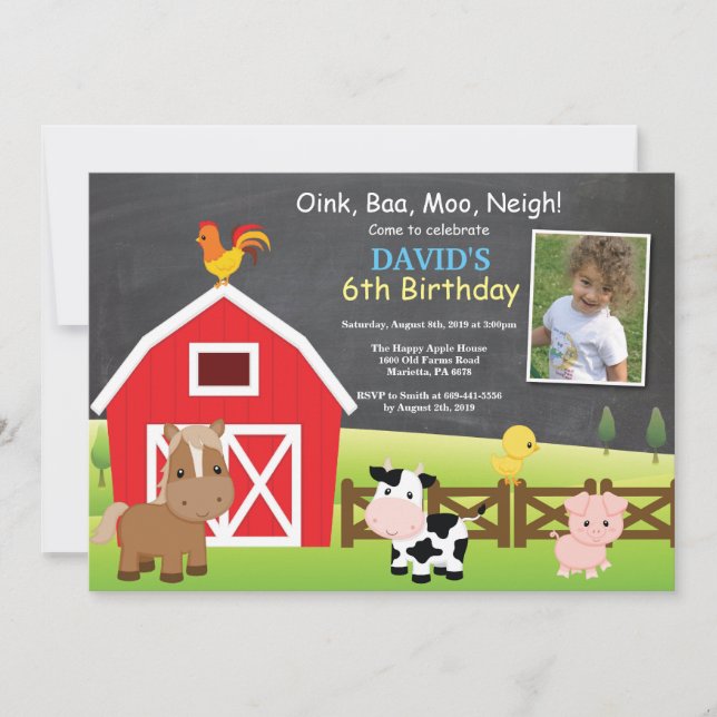Farm Birthday Invitation Country Barnyard Party (Front)