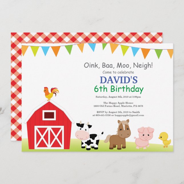 Farm Birthday Invitation Country Barnyard Party (Front/Back)