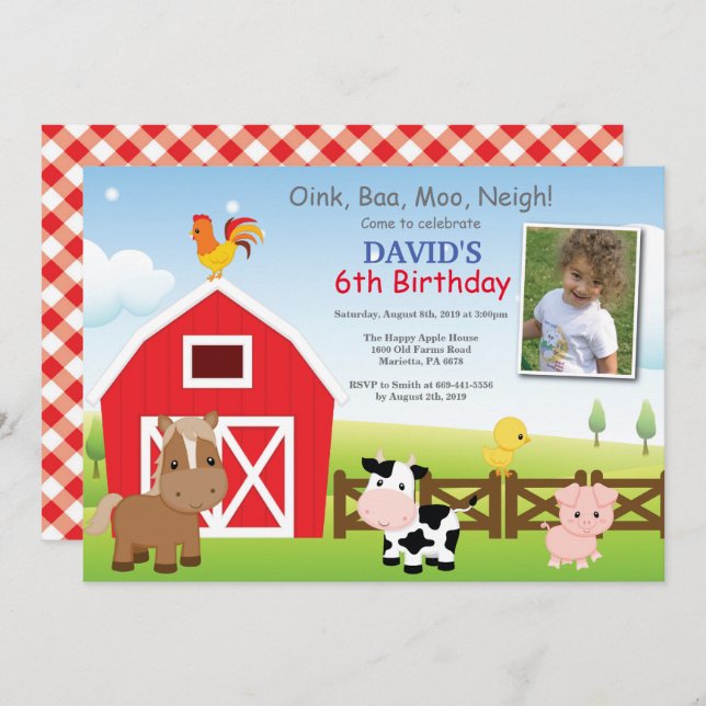 Farm Birthday Invitation Country Barnyard Party (Front/Back)