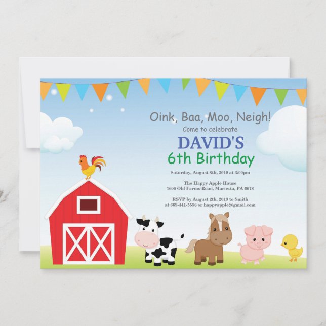 Farm Birthday Invitation Country Barnyard Party (Front)