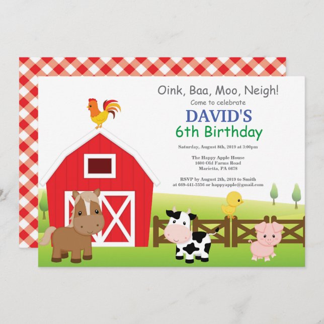 Farm Birthday Invitation Country Barnyard Party (Front/Back)