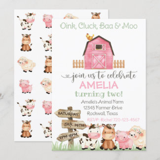 Farm Birthday Invitation, Girl Farm Invitation