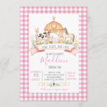 farm birthday invitation, girl farm party invitation<br><div class="desc">Pink gingham farm birthday party invitation</div>