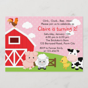Farm Birthday Invitation - Girl (Pink) - Barnyard