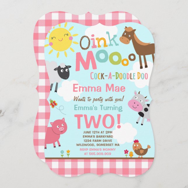 Farm Birthday Invitation Old MacDonald Farm Party (Front/Back)