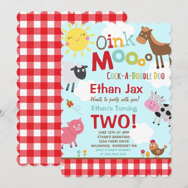 Farm Birthday Invitation Old MacDonald Farm Party (Front/Back)