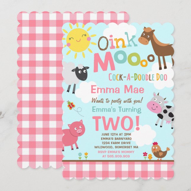 Farm Birthday Invitation Old MacDonald Farm Party (Front/Back)