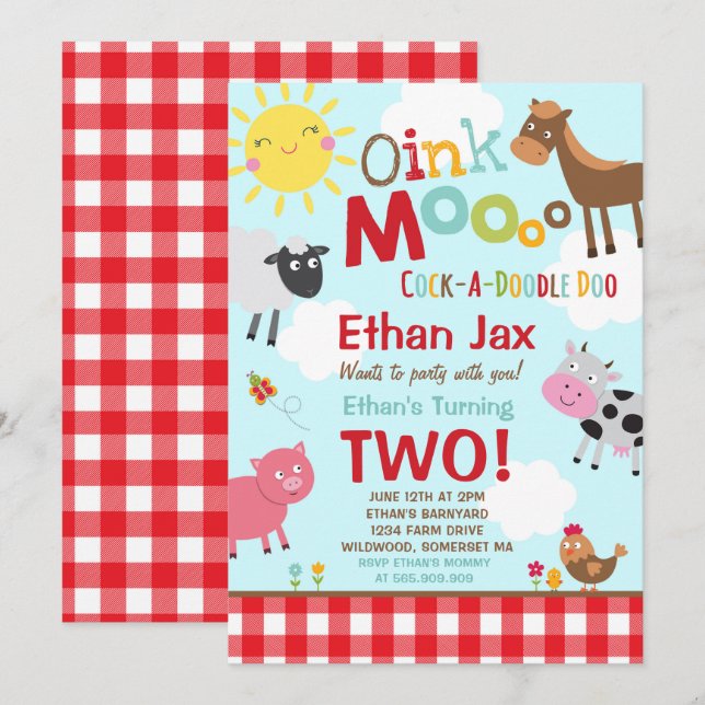 Farm Birthday Invitation Old MacDonald Farm Party (Front/Back)