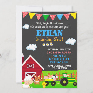 Farm birthday invitation Red barn party invite