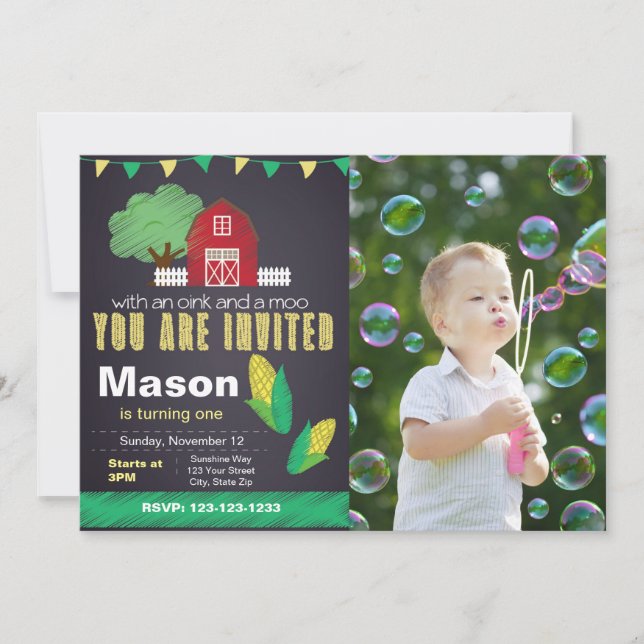 Farm Birthday Invitation with photo (Front)