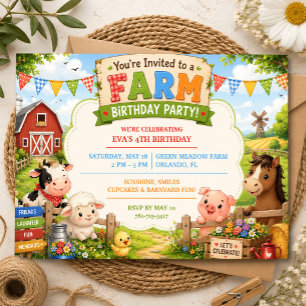 Farm Birthday Party Barn Animal Invitation