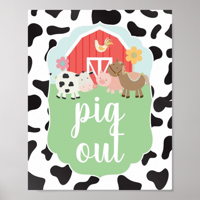 Farm Birthday Party Sign Pig Out food sign (Front)