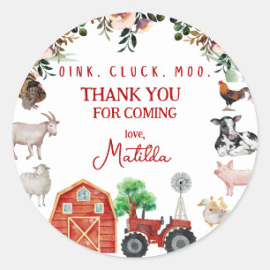 Farm Birthday Party Thank You  Classic Round Sticker