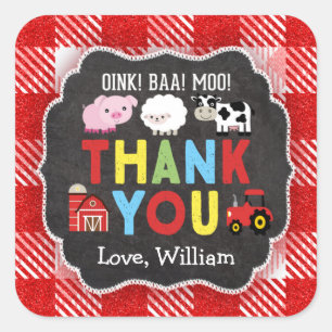 Farm Birthday Party Thank You Stickers Oink Baa