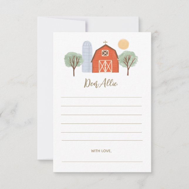 Farm Birthday Party Time Capsule Note Card (Front)