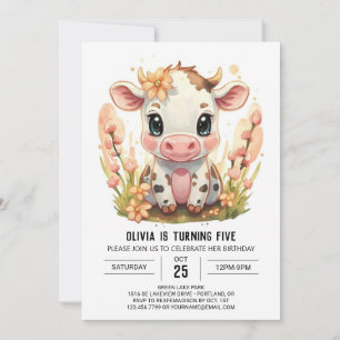  Farm Boho Barnyard Cow Birthday Invitation