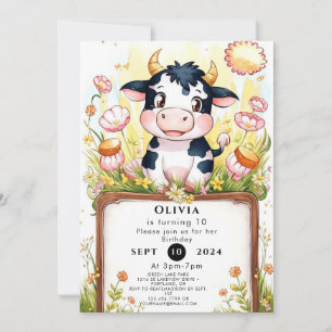 Farm Boho Cow Birthday Invitation