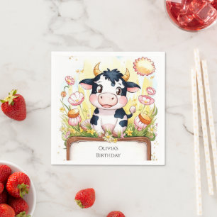 Farm Boho Cow Birthday Napkin