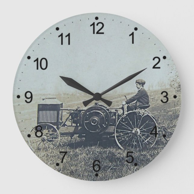 Farm Boy & Antique Tractor Large Clock (Front)