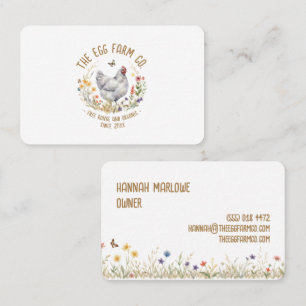 Farm Business Card Watercolor Grey Hen Wildflower